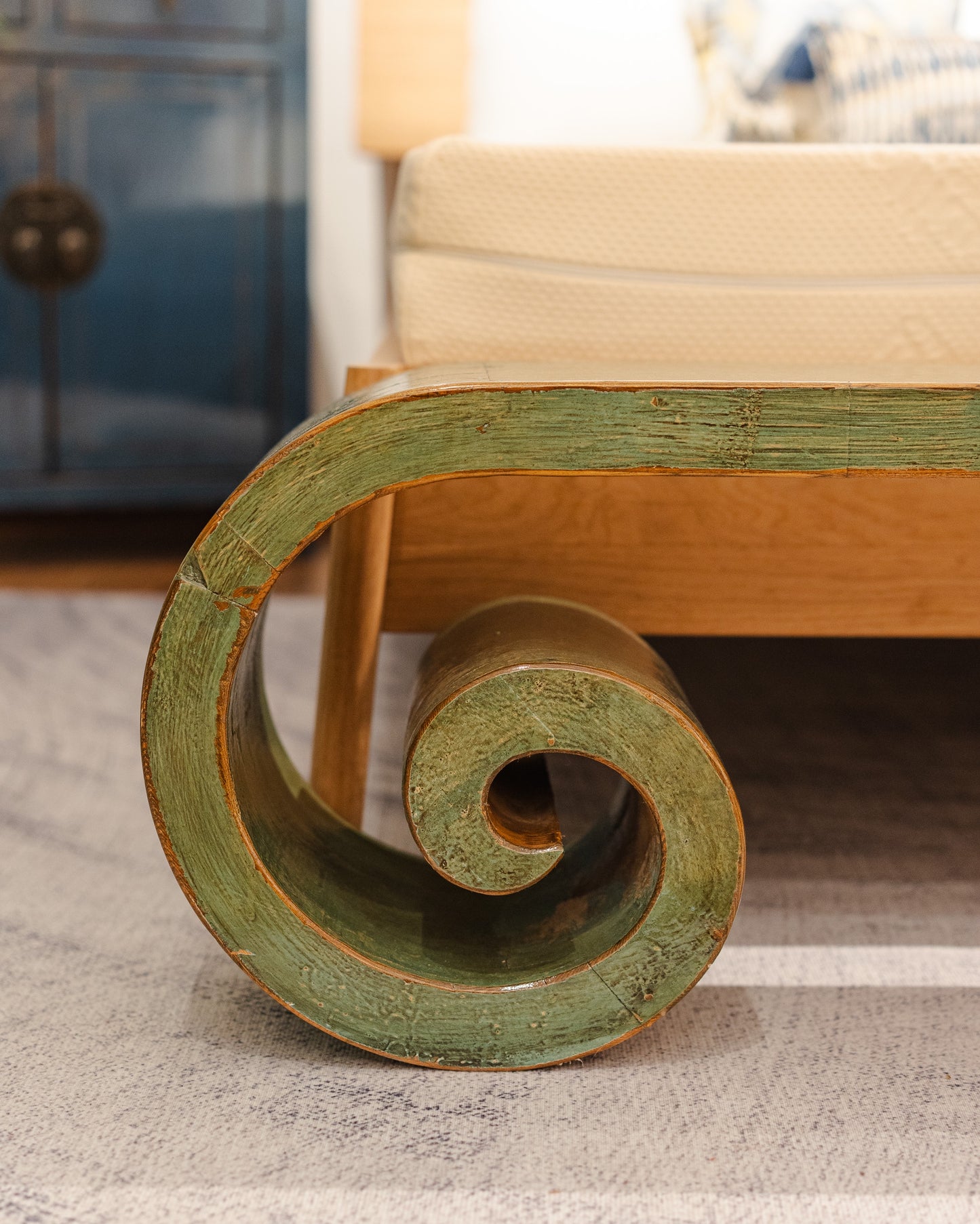 Leaf Green Low Carved Bench - New