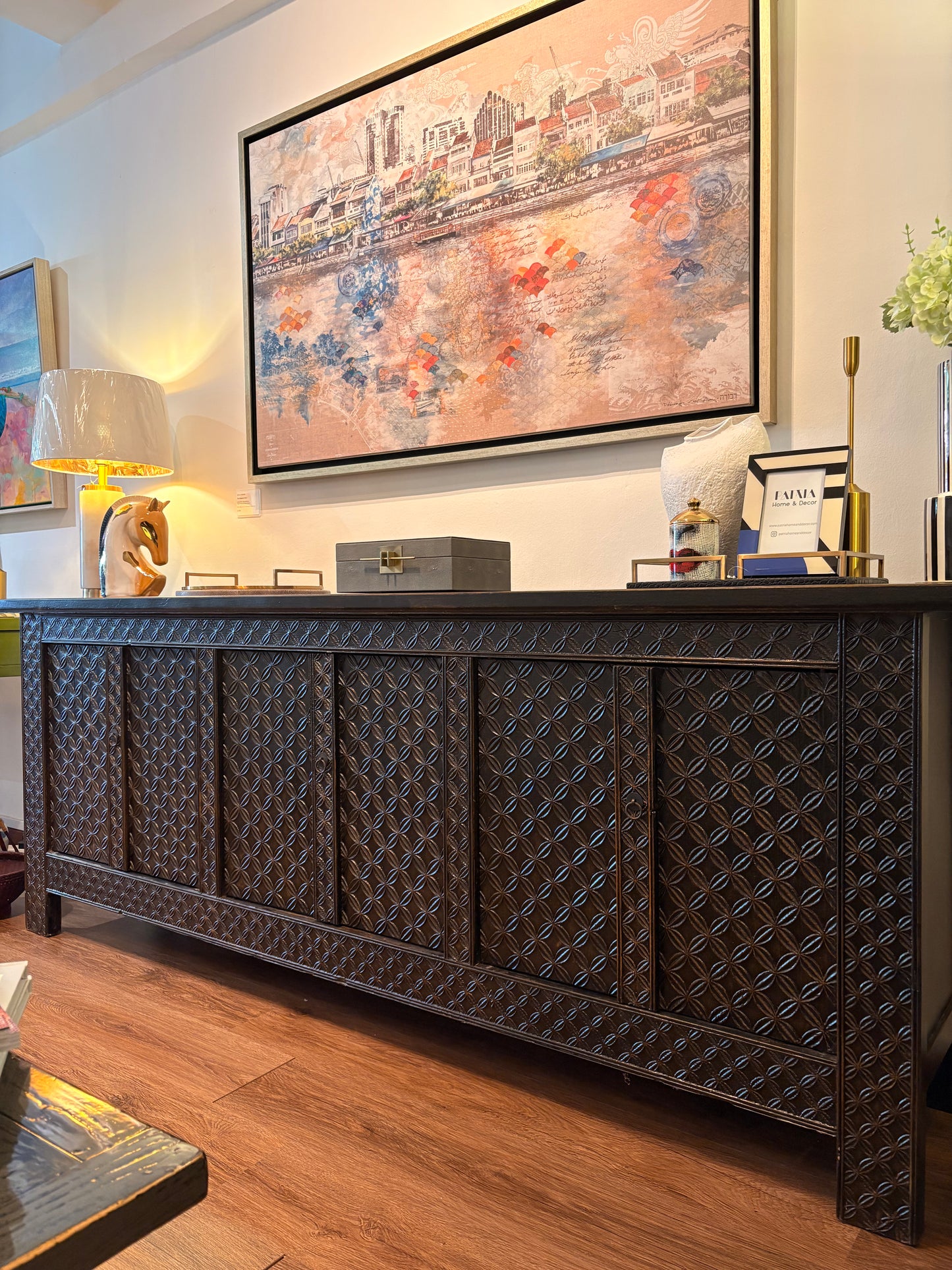 Lattice Deep Brown Handcarved Sideboard