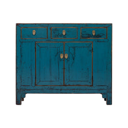 Antique Blue Shandong Cabinet with 3 Drawers & 2 Doors