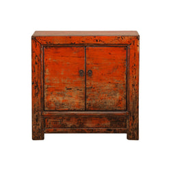 Antique Red Orange Square Gansu Cabinet