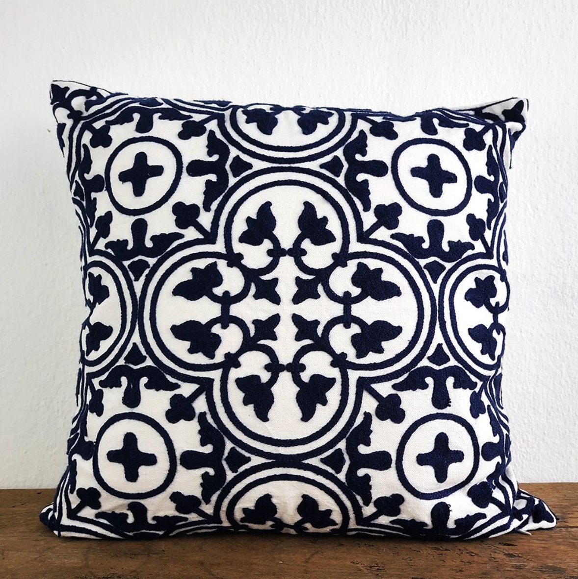Embroidered Peranakan Tile Cushion Cover by Deborah McKellar