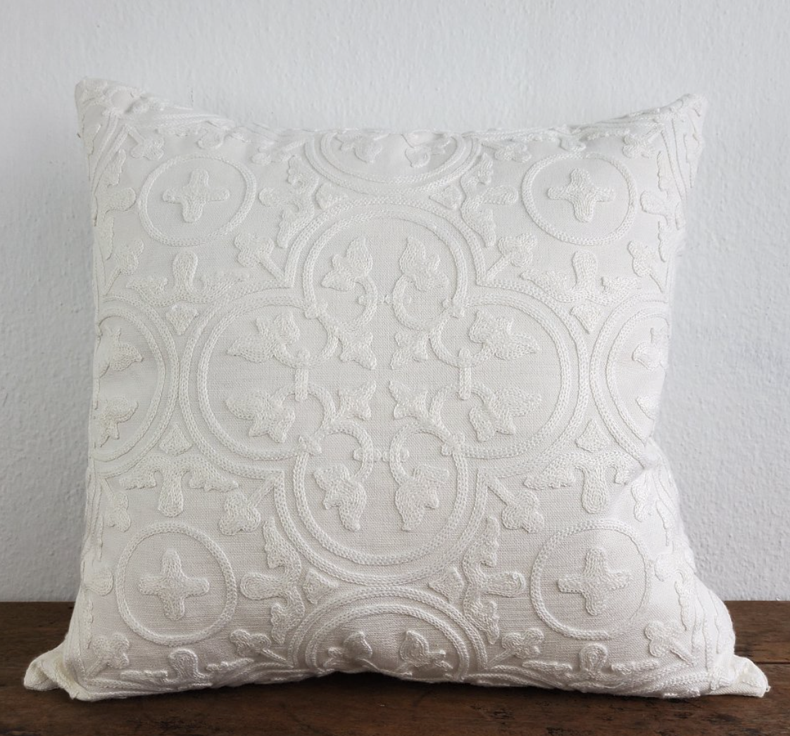 Embroidered Peranakan Tile Cushion Cover by Deborah McKellar
