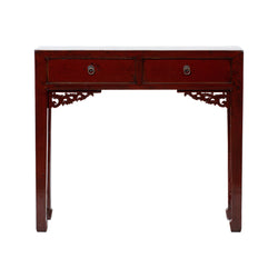 Vintage Red 2 Drawer Carved Beijing Desk