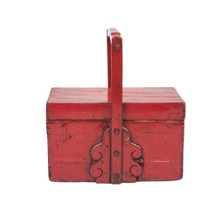 Vintage Red Dongbei Lacquered Box With Handle and Scroll carving
