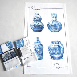 'Singapore in Blue & White' Series 100% Cotton Tea Towel