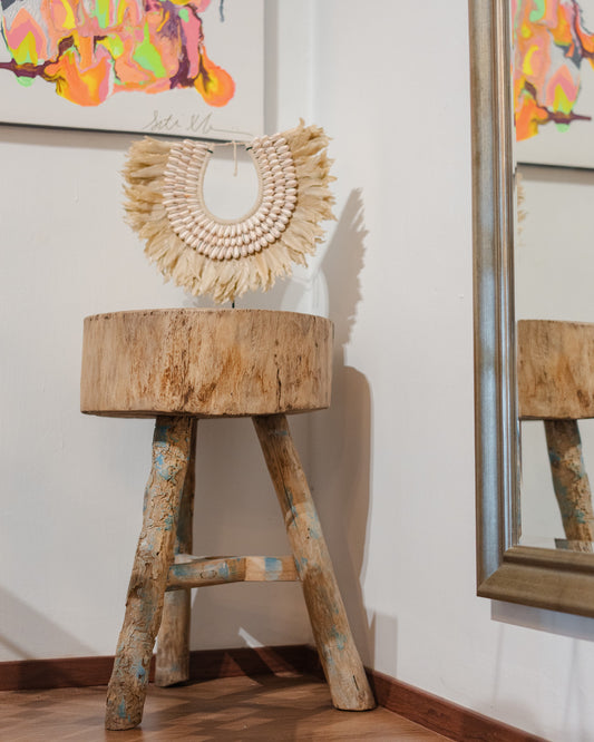 Natural Handcarved Wooden Side Table - Large