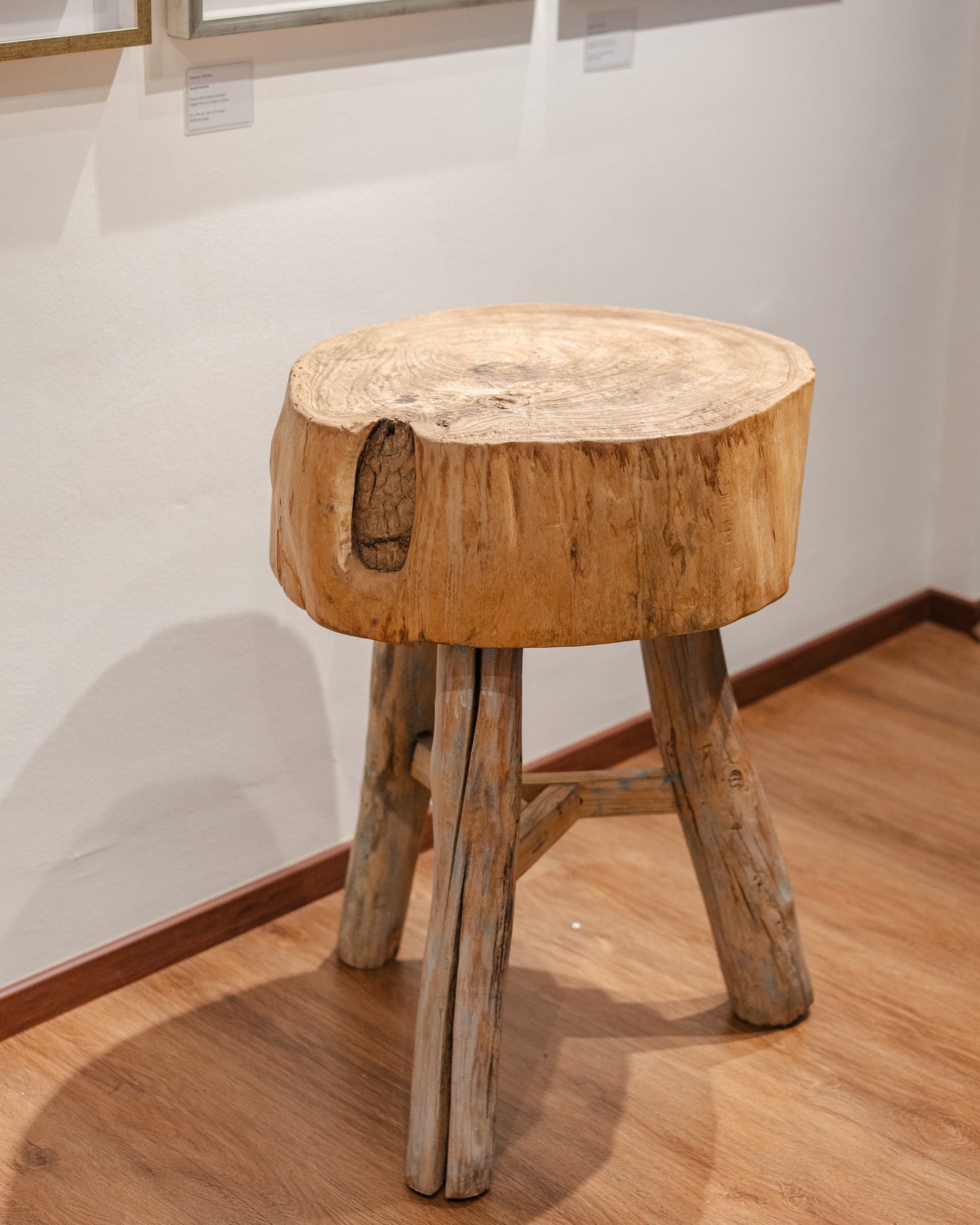 Natural Handcarved Wooden Side Table - Small