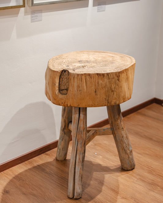 Natural Handcarved Wooden Side Table - Small