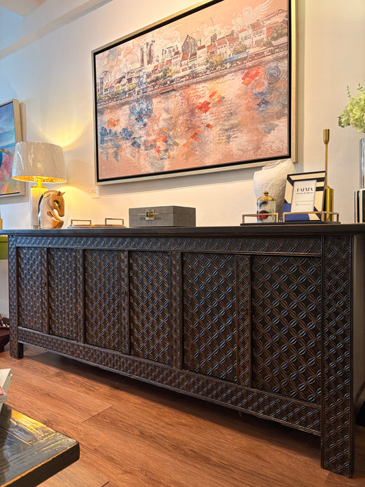 Lattice Deep Brown Handcarved Sideboard