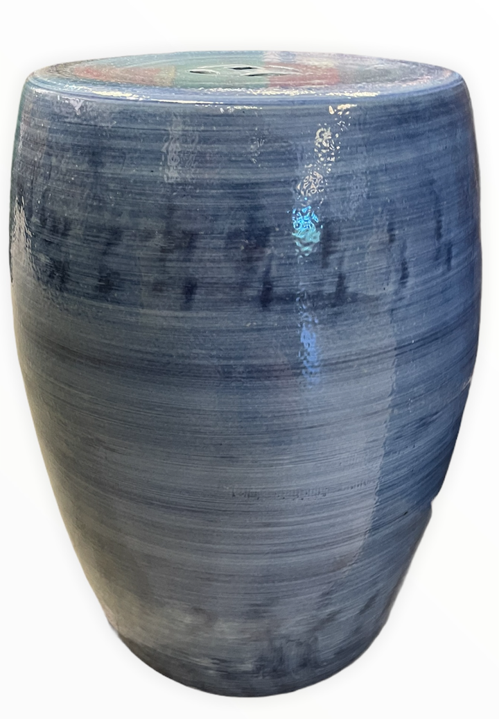 Blue Wash Ceramic Drum Stool