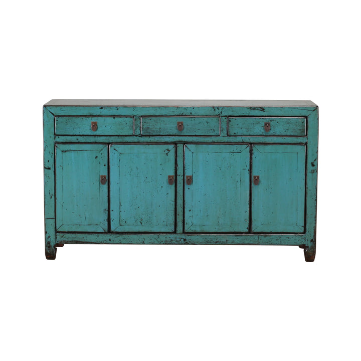 Antique Blue Dongbei Cabinet with 3 Drawers 4 Doors