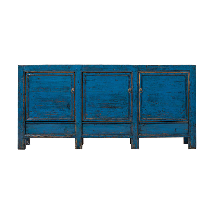 Antique Blue Gansu Cabinet with 3 Doors