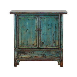 Antique Winged Blue Green Shanxi Cabinet with 2 Doors