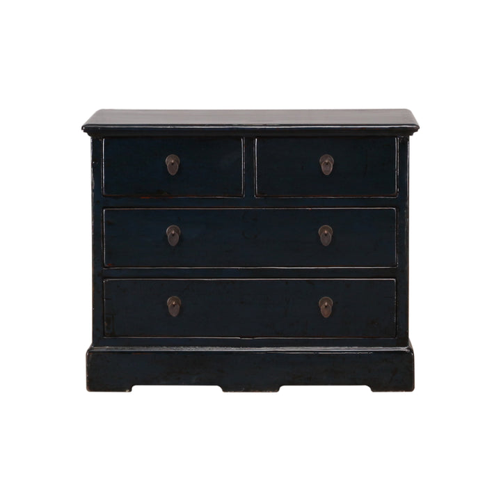 Antique Dark Blue Shandong Cabinet with 4 Drawers