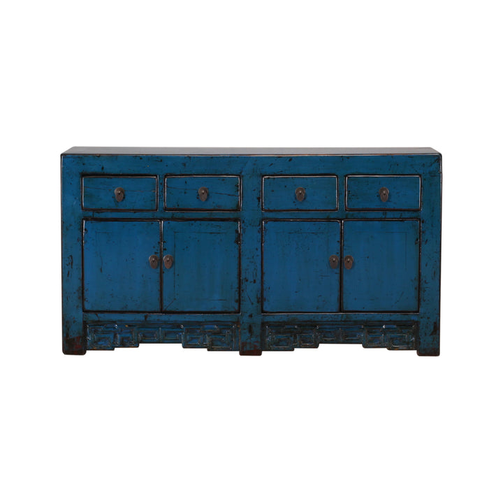 Antique Dark Blue Shanxi Cabinet with 4 Doors 4 Drawers