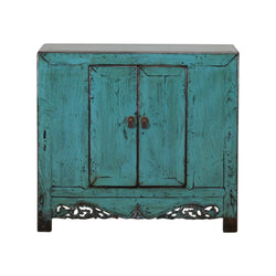 Antique Light Blue Carved Shanxi Cabinet with 2 Doors