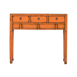 Antique Orange Shandong 3 Drawer Narrow Desk