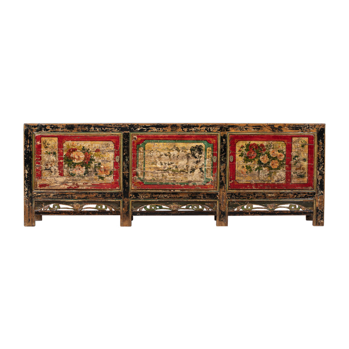 Antique Red & Black Shanxi Sideboard with 3 Doors