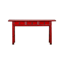 Antique Red Shanxi Narrow Table with 3 Drawers