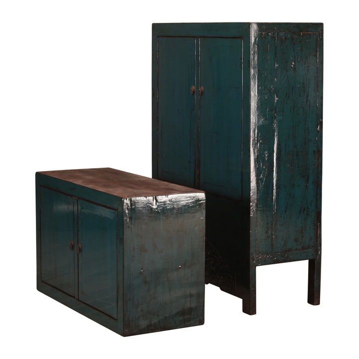 Antique Blue Compound Beijing Cabinet With 4 Doors