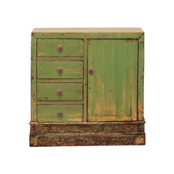 Antique Green Shandong Book Cabinet With 1 Door & With 4 Drawers