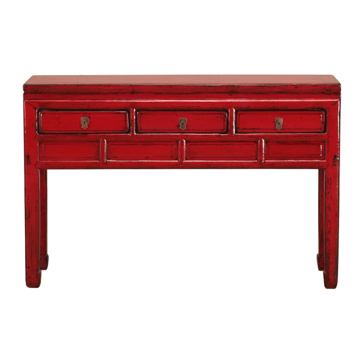 Antique Red Jiangsu Table With 3 Drawers