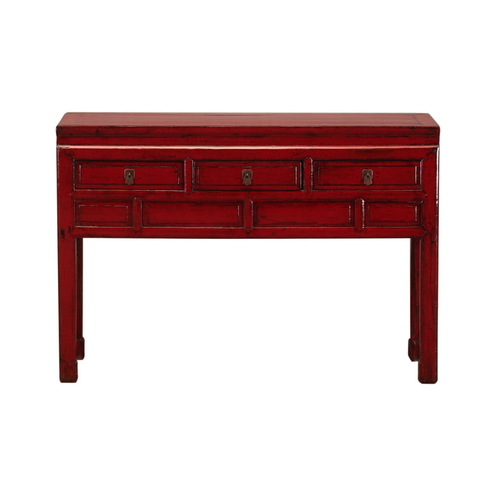 Antique Red Narrow Jiangsu Table With 3 Drawers
