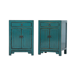 Greenish Blue Shandong Side Cabinets with 1 Drawer 2 Doors, New
