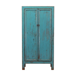 Blue Tall Narrow Cabinet With 2 Doors