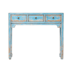 Distressed Light Blue 3 Drawer Narrow Console
