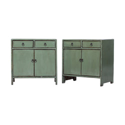 Green Shandong Side Cabinets with 2 Drawers 2 Doors - New