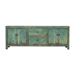 New Distressed Green Low Cabinet with 2 Drawers & 4 Doors