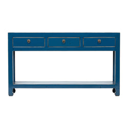 Blue 3 Drawer Console With Bottom Shelf