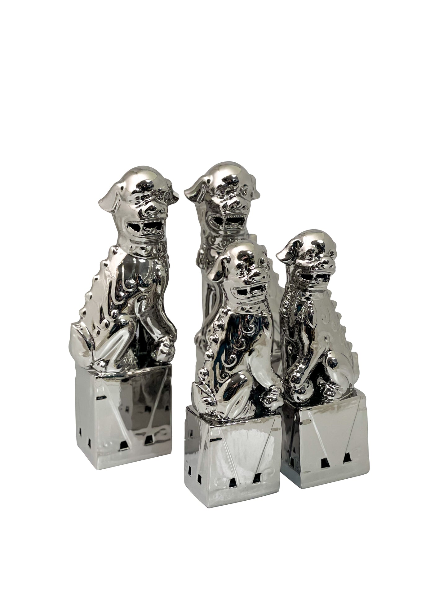 Pair of Large Ceramic Foo Dogs, Silver
