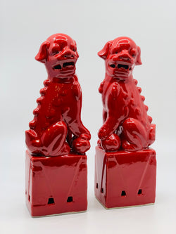 Pair of Ceramic Foo Dogs, Red