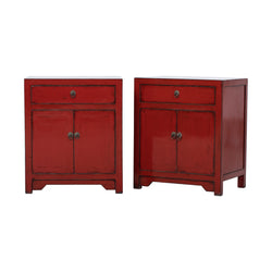 Red Hebei 2 Door, 1 Drawer Bedside Cabinet