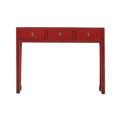 Red Narrow Beijing Side Table with 3 Drawers