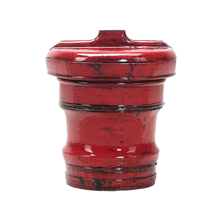 Vintage Red Wooden Shandong Bucket With Lid