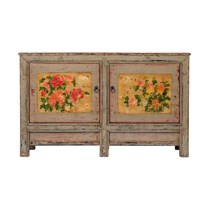 Vintage Grey Two Door Painted Gansu Sideboard