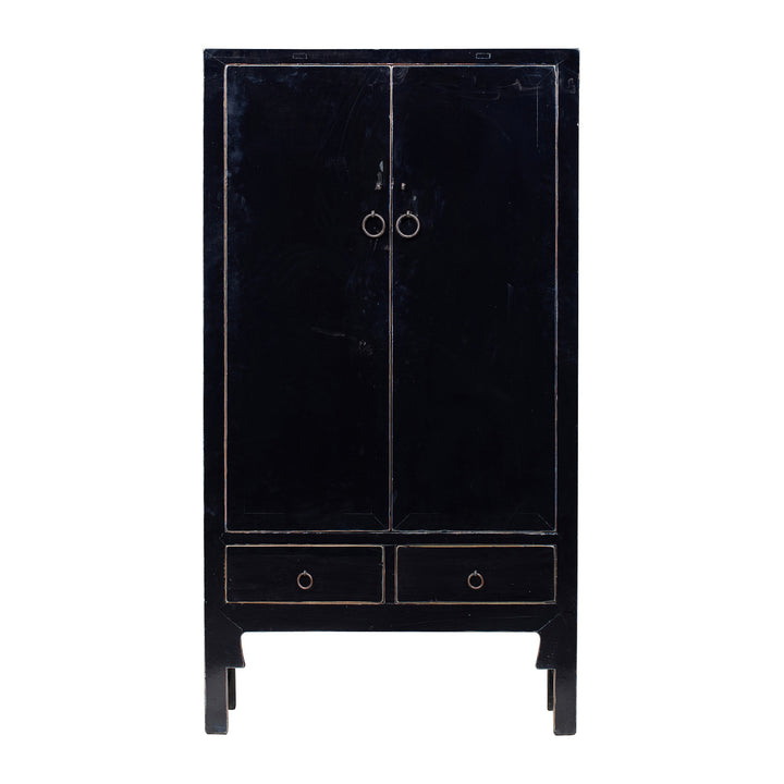Vintage Black Large 2 Door Drawer Tall Shanxi Armoire