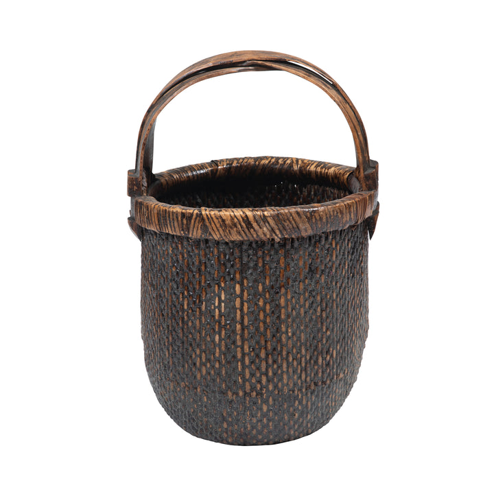 Vintage Dark Rattan Basket From Northern China