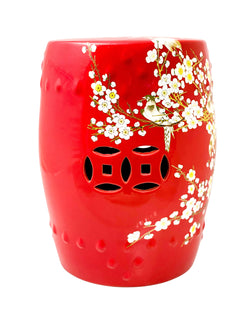 Ceramic Drum Stool - Painted, Red